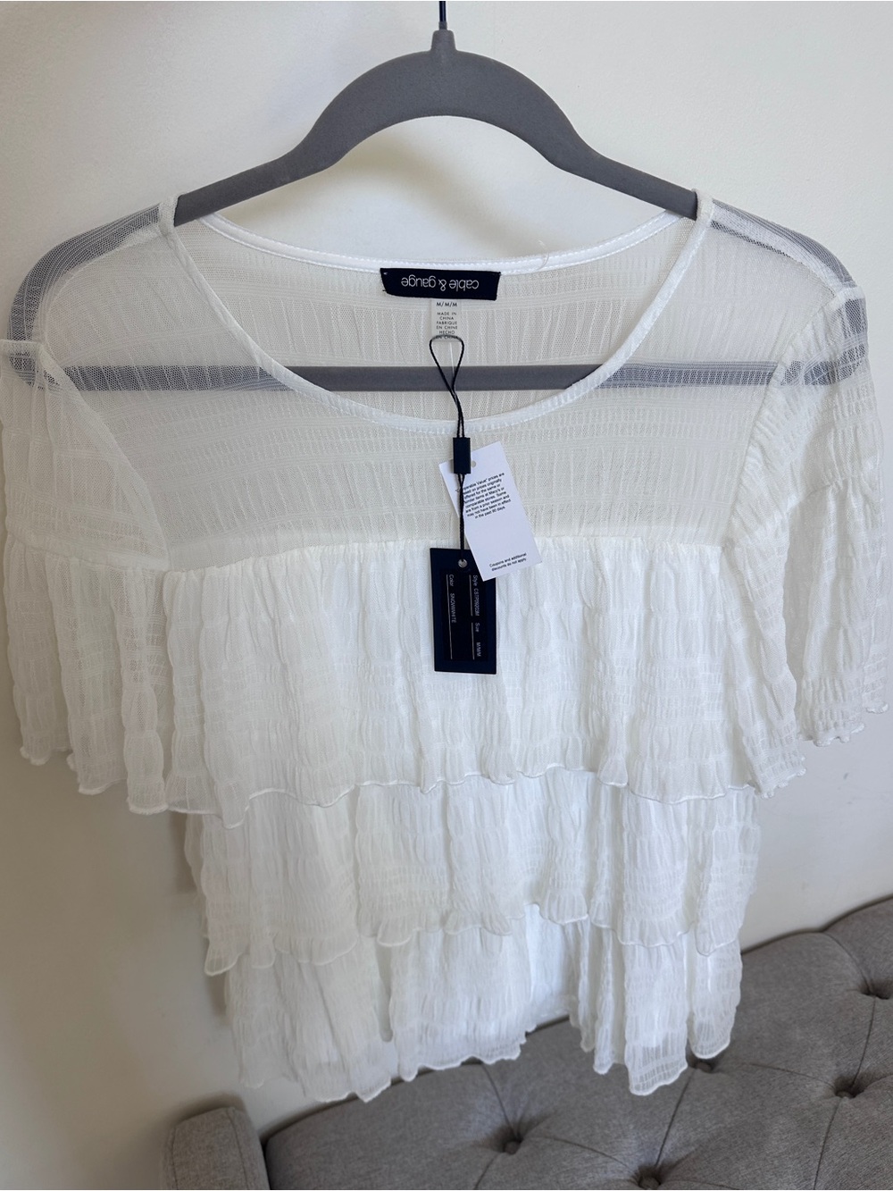 Cable & Gauge White Tiered Ruffle Short Sleeve Top